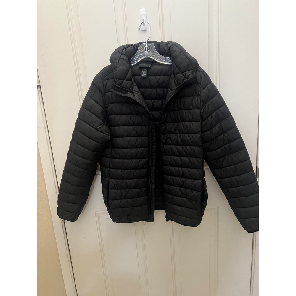H&M Mens Black Lightweight Slimfit Hooded Gorpcore Winter Puffer Jacket Sz Sm